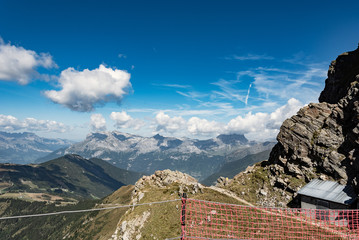 Mont Blanc massif landscape in Alps, French side.