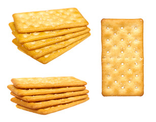 Salted cracker, fast food snack, set and collection.
