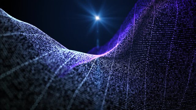 Digital blue color particles wave flow abstract motion background