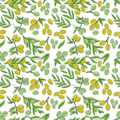 Olives seamless pattern. Vector illustration for design, web and decor