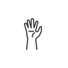Obraz premium Human hand line icon. linear style sign for mobile concept and web design. Hand up outline vector icon. Symbol, logo illustration. Vector graphics