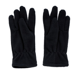 Black fleece gloves. Kids personal accessory, winter mittens.