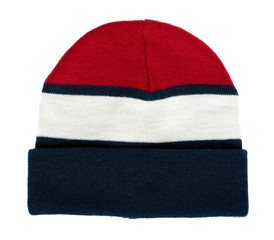 Striped cotton hat. Winter season apparel, cport wear.