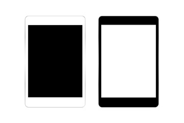 Black and white tablet computers mockups with blank screens isolated on white background with clipping path