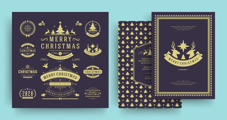 Christmas labels and badges vector design elements set with greeting card template.