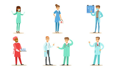 Male and Female Doctors Set, Hospital Medical Staff Characters Vector Illustration