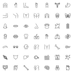Human body parts line icons set. linear style symbols collection, outline signs pack. vector graphics. Set includes icons as human internal organs, heart, brain, torso, blood, backbone, eyeball organ