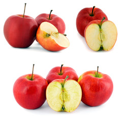 Ripe red apples cut slice Isolated object On White Background.