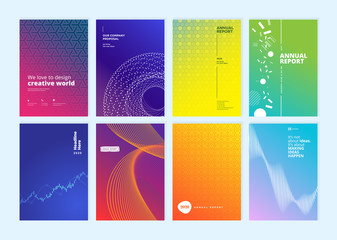Set of brochure, annual report, cover design templates. Vector illustrations for business presentation, business paper, corporate document, flyer and marketing material.