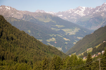 Fototapeta premium Alpine view in morning haze, South Tyrol