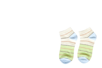 Striped cotton sock, child footwear. Isolated background