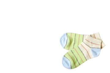 Striped cotton sock, child footwear. Isolated background