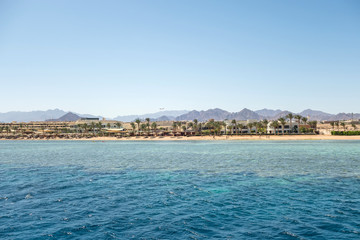 Naklejka na ściany i meble Red sea hotel resort Bay Akaba mountain landscape Egypt