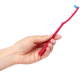 Hand with color toothbrush, dental care and freshness.