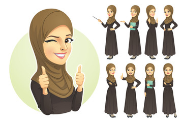 Muslim Woman with Hijab Character Set