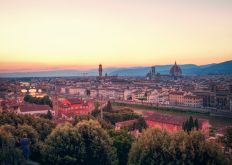 Fototapeta na wymiar Panorama of Florence city centre at sunset time, Italy