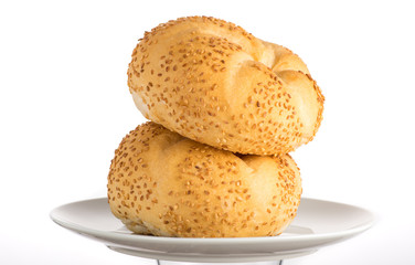 bun baking on a white plate or in a transparent bag on a white background