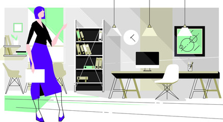 Girl manager in a modern office in a loft style