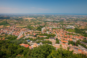 Fototapeta na wymiar View from San Marino Castle to surrounding areas