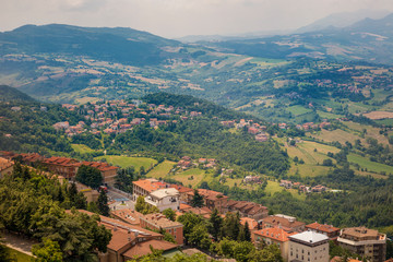 Fototapeta na wymiar View from San Marino Castle to surrounding areas