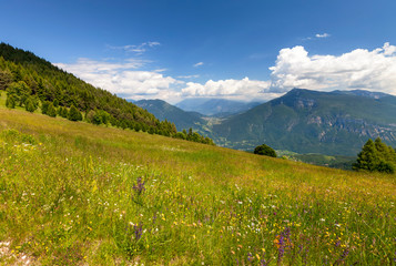 Fototapeta na wymiar Panorama of hiking trail around Vason Area at Trento, Italy