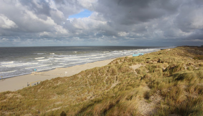 A view of the windswept Belgian coastline near Oostende, on a stormy day in the winter.