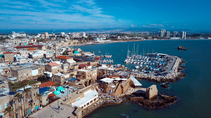 Fototapeta na wymiar Aerial View to the Old Akko Port, Israel