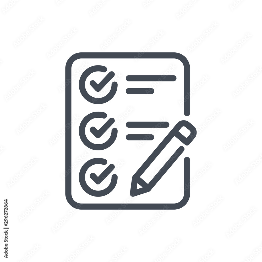 Poster checklist line icon. report with pencil vector outline sign.