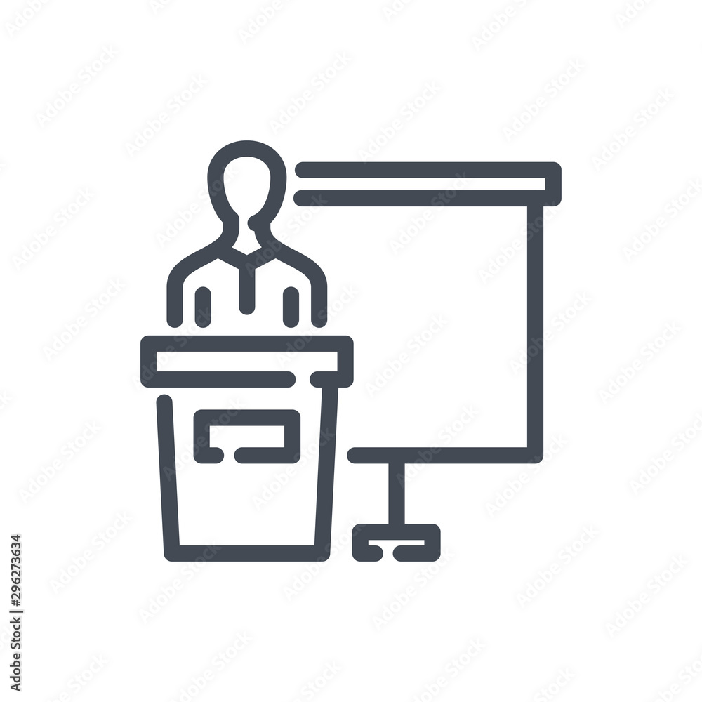 Poster presentation and lecture line icon. presenter person and training vector outline sign.