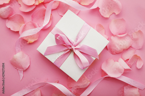 gift box and flower petals
