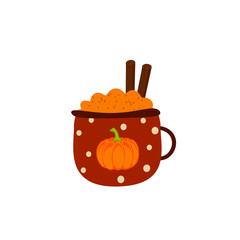  Pumpkin spice latte. Vector hand drawn poster. Hand lettering autumn illustration.