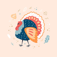 Turkey bird. Thanksgiving day. Flat vector illustration.