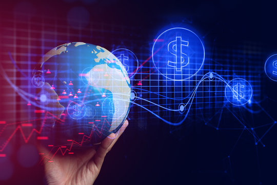 hand with global ai data connect to social network for libra bitcoin money crypto currency trade business application concept, digital asset risk financial