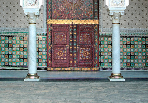 Close Up Of Arabic Decorations, Architectural Detail At The Front Door In Mosque