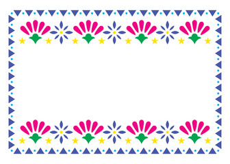 Mexican vector frame design with flowers perfect for greeting card or wedding, birthday party invitation