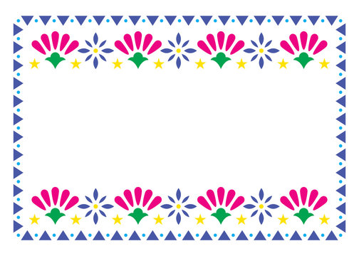 Mexican vector frame design with flowers perfect for greeting card or wedding, birthday party invitation