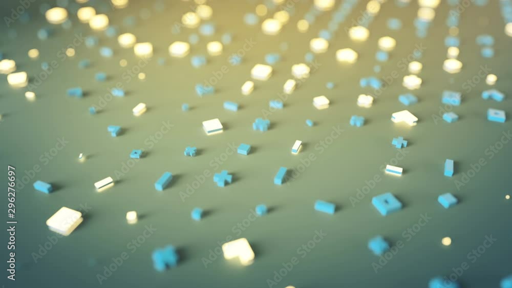 Poster yellow and blue glowing shapes. modern technology or science fiction concept. seamless loop dolly sh