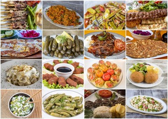 Traditional delicious Turkish foods collage