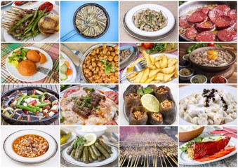 Traditional delicious Turkish foods collage