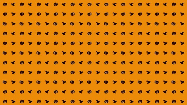 Halloween Pattern Pumpkin and Witch Hat in Black and Orange Tiled Looping Motion Graphics