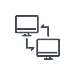 Computer synchronization line icon. Information exchange vector outline sign.