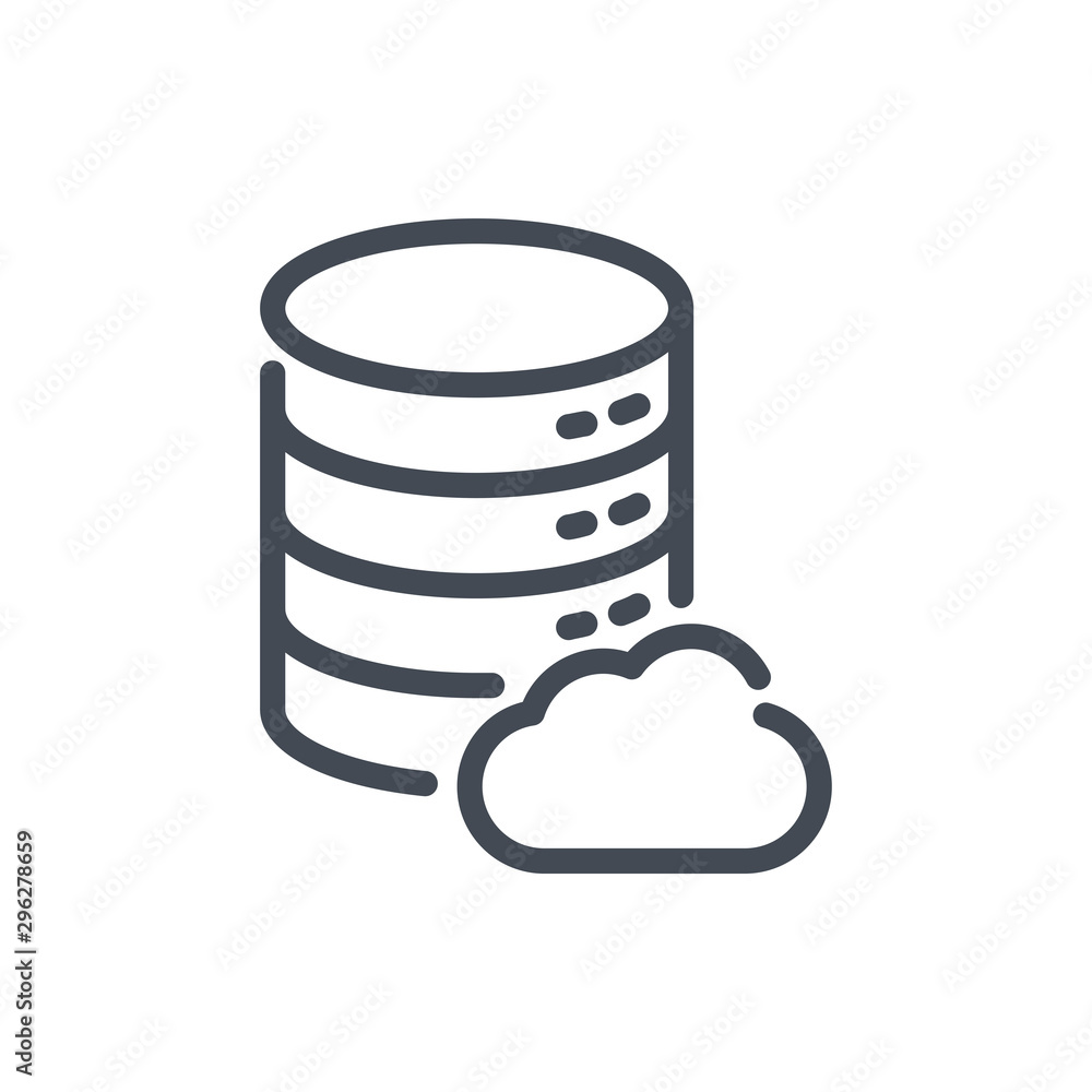 Poster cloud database line icon. online storage vector outline sign.