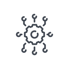 Settings connection line icon. Gear with link points vector outline sign.