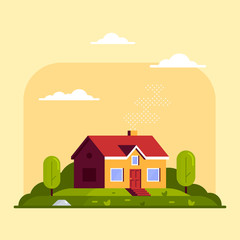 Naklejka premium Private family cottage house, flat style illustration