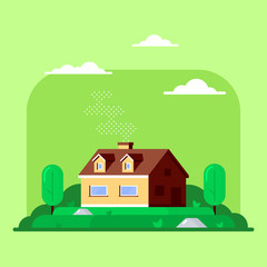 Private family cottage house, flat style illustration