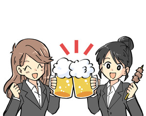 ビールで乾杯する女性のイラスト