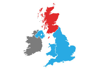 Mapa de Reino Unido, Escocia e Irlanda.