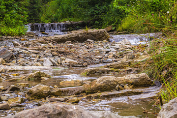 Fototapeta na wymiar Ukraine, Carpathians. The rapids of a mountain river, a tributary of the Black Cheremosh. Beautiful summer landscape.