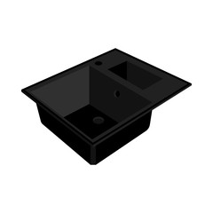 Black kitchen sink. Vector illustration on white background. Silhouette.