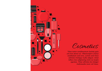 Vector flat cosmetics and beauty card concept. Illustration for design
